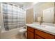 Clean bathroom with a shower/tub combo and updated vanity at 5550 Carrara Pointe St, Pahrump, NV 89061