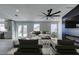 Virtually staged living room features a modern fireplace and comfortable seating at 1850 Banaba Ln, Las Vegas, NV 89156