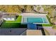 Aerial view showing backyard pool, shed, and artificial turf at 3180 S Tioga Way, Las Vegas, NV 89117