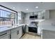 Modern kitchen with stainless steel appliances and white cabinets at 3367 Vema Dr, Las Vegas, NV 89121