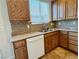 Modern kitchen featuring wood cabinets, tile backsplash, and a dishwasher at 4520 Lemon Gems Ct, Las Vegas, NV 89130