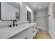 Modern bathroom with double vanity, marble countertop, and chevron tile shower at 8712 Majestic Pine Ave, Las Vegas, NV 89143