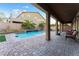 Covered patio overlooks the refreshing pool area at 8853 Sherborne Gate Ave, Las Vegas, NV 89148