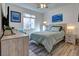 Guest bedroom with light wood furniture and ocean-themed art at 9577 Among Ln, Las Vegas, NV 89143