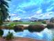 Peaceful golf course with lake and mountain backdrop at 10065 Hemet Dr, Las Vegas, NV 89134