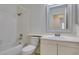 Clean bathroom with a shower/tub combo, toilet and vanity at 162 Windy Creek Ave, Las Vegas, NV 89123