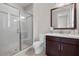 Clean bathroom with shower, toilet, and modern vanity at 39 Cranberry Cove Ct, Las Vegas, NV 89135