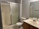 Clean bathroom with shower/tub combo, vanity, and mirror at 5710 E Tropicana Ave # 2148, Las Vegas, NV 89122