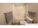 Bathroom with shower/tub combo and gray towels at 2036 Mesquite Ln # 303, Laughlin, NV 89029