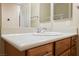 Vanity with wood cabinets and a white sink at 2149 Cedar River Ct, Henderson, NV 89044