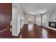 View of living room with fireplace and open kitchen and dining space at 7950 W Flamingo Rd # 2056, Las Vegas, NV 89147