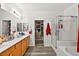 Elegant bathroom with double vanity, walk-in shower, and large closet at 2134 Dillons Cove Dr, Laughlin, NV 89029
