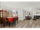 Dining room with hardwood floors, chandelier and red table cloth at 2134 Dillons Cove Dr, Laughlin, NV 89029