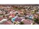 Aerial view of property with pool, neighborhood, and city in background at 5604 Island Breeze Ct, Las Vegas, NV 89130