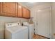 Well-equipped laundry room with washer, dryer, and cabinets at 6466 Scotch Pine Cir, Las Vegas, NV 89146