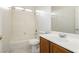 Bathroom with bathtub, shower, toilet, and a vanity sink at 561 Tecate Valley St, Las Vegas, NV 89138