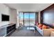Living room with city views and comfortable seating at 4381 W Flamingo Rd # 3309, Las Vegas, NV 89103