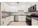 Modern kitchen with white cabinets, gray countertops, and stainless steel appliances at 3263 Gold Run St, North Las Vegas, NV 89032