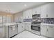 Modern kitchen with island, white cabinets, and stainless steel appliances at 1474 Fieldbrook St, Henderson, NV 89052