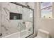 Clean bathroom with hexagonal marble tile and bathtub at 282 E Maulding Ave, Las Vegas, NV 89123