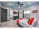 Bedroom with a king-size bed and a view from the balcony at 282 E Maulding Ave, Las Vegas, NV 89123