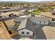 Aerial view of a custom home with a large backyard and a unique design at 308 Belfast St, Henderson, NV 89015