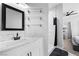 Bathroom featuring a walk-in shower and modern vanity at 308 Belfast St, Henderson, NV 89015