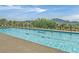 Long, inviting community lap pool with well-maintained landscaping and mountain views at 43 Strada Loreto, Henderson, NV 89011