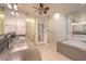 Modern bathroom with double sinks, a large soaking tub, and a walk-in shower at 3726 Las Vegas Blvd # 1002, Las Vegas, NV 89158