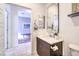 Clean bathroom with modern vanity and a mirror at 4720 E Cactus Canyon Dr, Pahrump, NV 89061