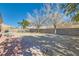 Large backyard featuring desert landscaping, a brick-paved area, and mature trees at 5624 Silver Belle St, Las Vegas, NV 89149