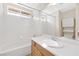 Clean bathroom with shower/tub combo and vanity at 7645 Rustic Galleon St, Las Vegas, NV 89139