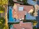 Top-down view of house with pool and surrounding homes at 8236 Horseshoe Bend Ln, Las Vegas, NV 89113