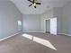 Sunlit main bedroom featuring high ceilings and a ceiling fan at 8971 Dallas Ridge Ave, Las Vegas, NV 89178