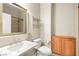 Clean bathroom, featuring a vanity, toilet and shower/tub combo at 7258 Sashaying Spirit Ct, Las Vegas, NV 89131