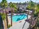 Community pool with palm trees and surrounding buildings at 2801 N Rainbow Blvd # 235, Las Vegas, NV 89108