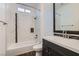 Bathroom with soaking tub, shower, and modern vanity at 7933 Grey Teal St, North Las Vegas, NV 89084