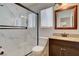 Clean bathroom with walk-in shower and granite vanity at 8113 Hercules Dr, Las Vegas, NV 89128