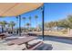 Relaxing community patio with picnic tables under shade at 87 Newton Ridge Way, Las Vegas, NV 89183