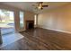 Bright living room with fireplace and wood-look floors at 1804 Discus Dr, Las Vegas, NV 89108