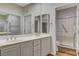 Double vanity bathroom with a large shower and updated fixtures at 2452 Sunup Dr, Las Vegas, NV 89134