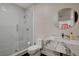 Modern bathroom with a glass shower and a stunning marble sink and countertop at 3104 Conners Dr, Las Vegas, NV 89107