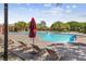 Inviting community pool with lounge chairs and umbrellas at 10372 Hawks Wing St, Las Vegas, NV 89178