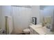 Clean bathroom with a white vanity and shower/tub combo at 161 Petaluma Valley Dr, Las Vegas, NV 89138