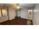 Bedroom with dark wood floors and ceiling fan at 5453 Requa Ave, Las Vegas, NV 89110