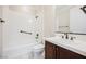 Clean bathroom with a tub, shower, and modern vanity at 2768 Liberation Dr, Henderson, NV 89044