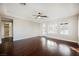 Spacious bedroom with hardwood floors and ceiling fan at 2768 Liberation Dr, Henderson, NV 89044