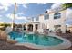 Large turquoise pool with surrounding patio and home view at 3925 Larkcrest St, Las Vegas, NV 89129