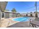 A refreshing backyard pool is surrounded by a patio, perfect for outdoor entertaining and relaxation at 3809 San Angelo Ave, Las Vegas, NV 89102