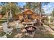 Charming backyard with fire pit and log cabin at 4187 Matterhorn Way, Mount Charleston, NV 89124